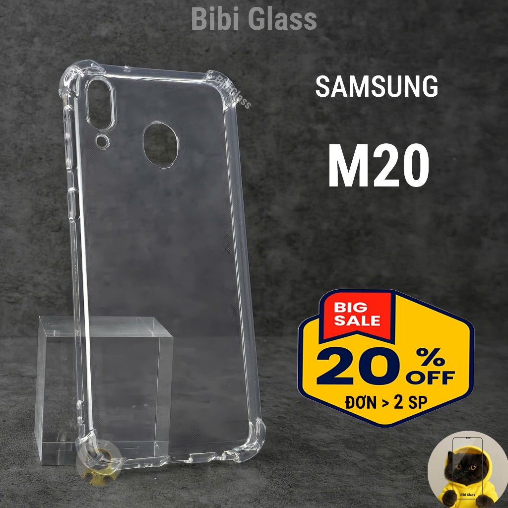 Ốp lưng Samsung M20 silicon trong suốt dẻo cao cấp chống sốc bảo vệ bốn góc viền vuông BIBI