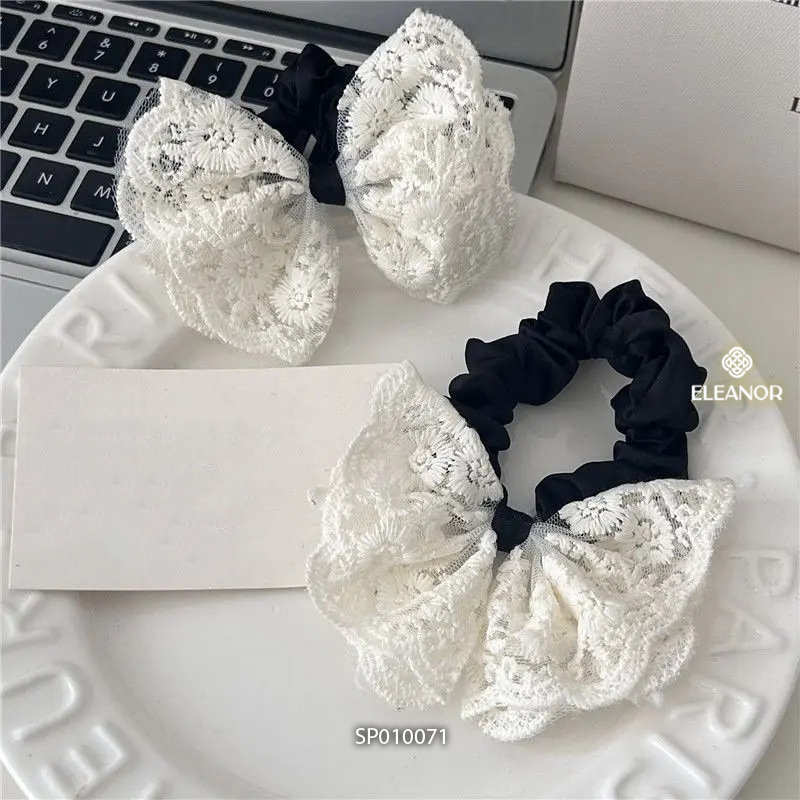Dây buộc tóc nữ Eleanor Accessories hình nơ phụ kiện tóc dây cột tóc vải ren 10071