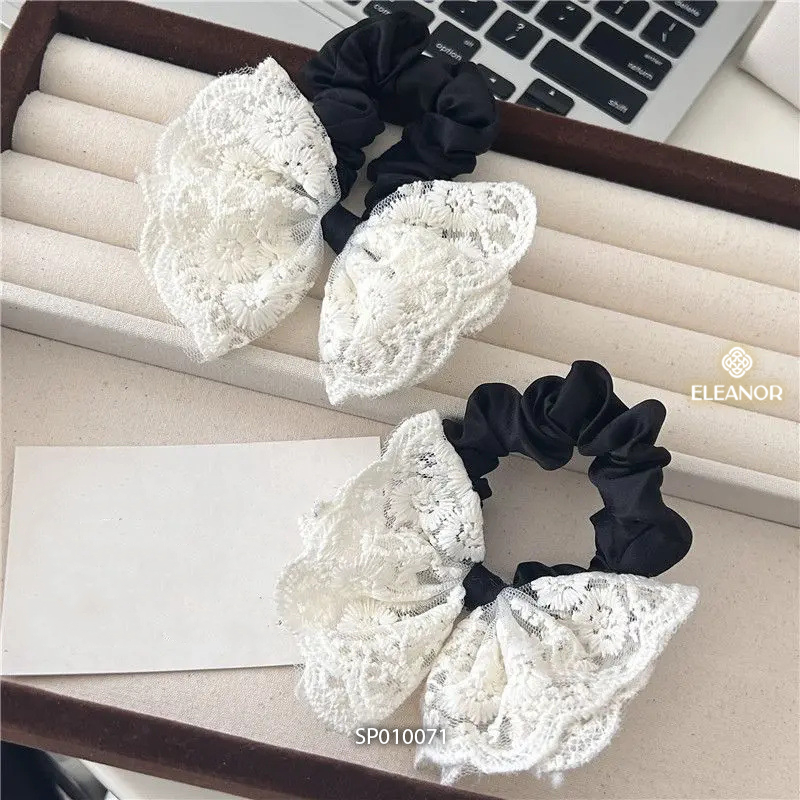 Dây buộc tóc nữ Eleanor Accessories hình nơ phụ kiện tóc dây cột tóc vải ren 10071