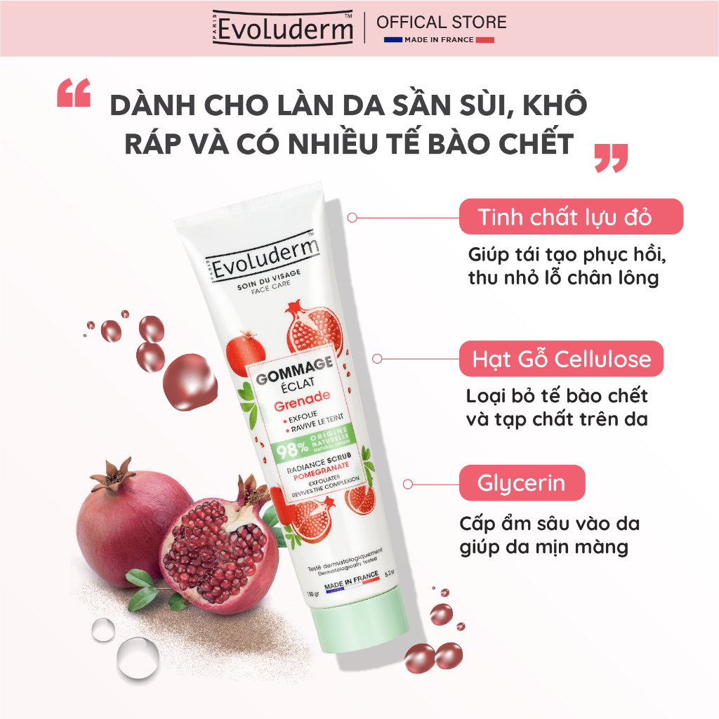 COMBO Xịt khoáng Evoluderm 150ml và Tẩy tế bào chết hương Lựu cho da mặt Evoluderm 150ml