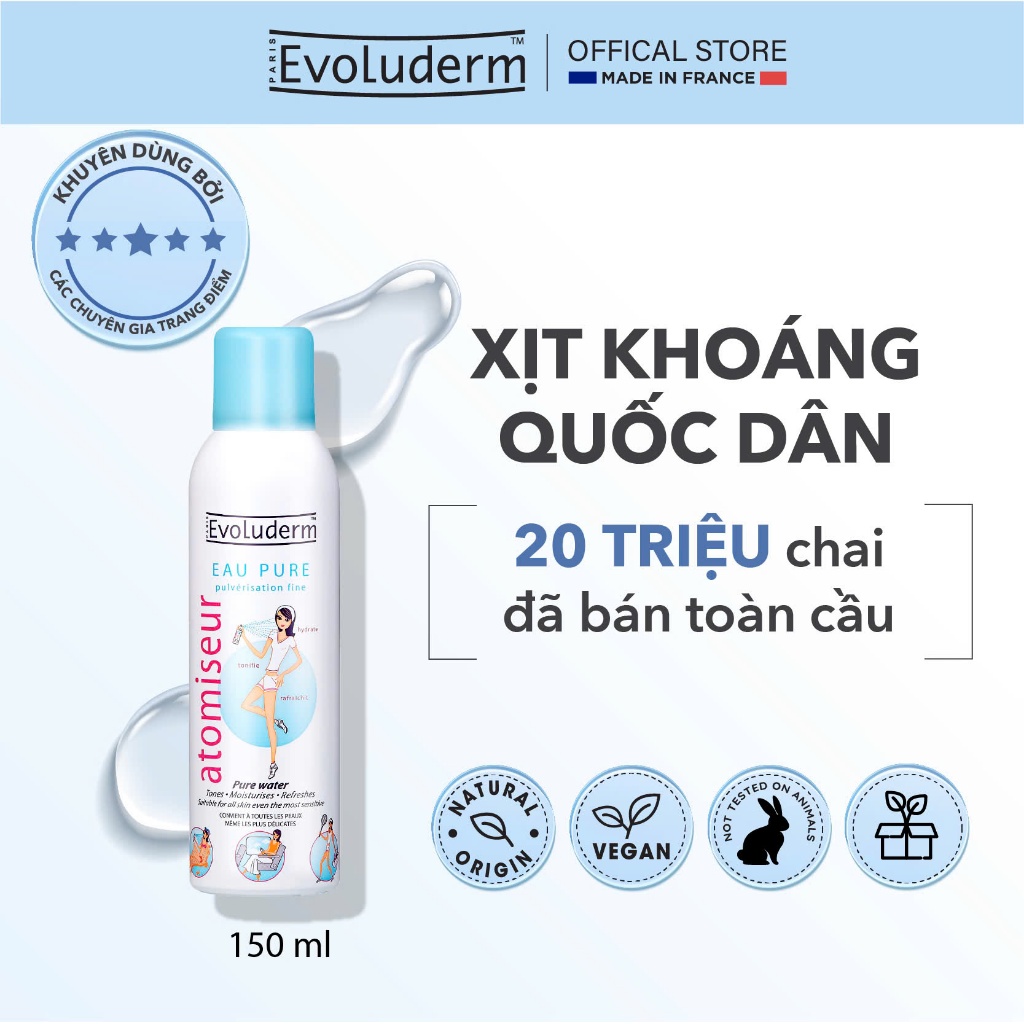 COMBO Xịt khoáng Evoluderm 150ml và Tẩy tế bào chết hương Lựu cho da mặt Evoluderm 150ml