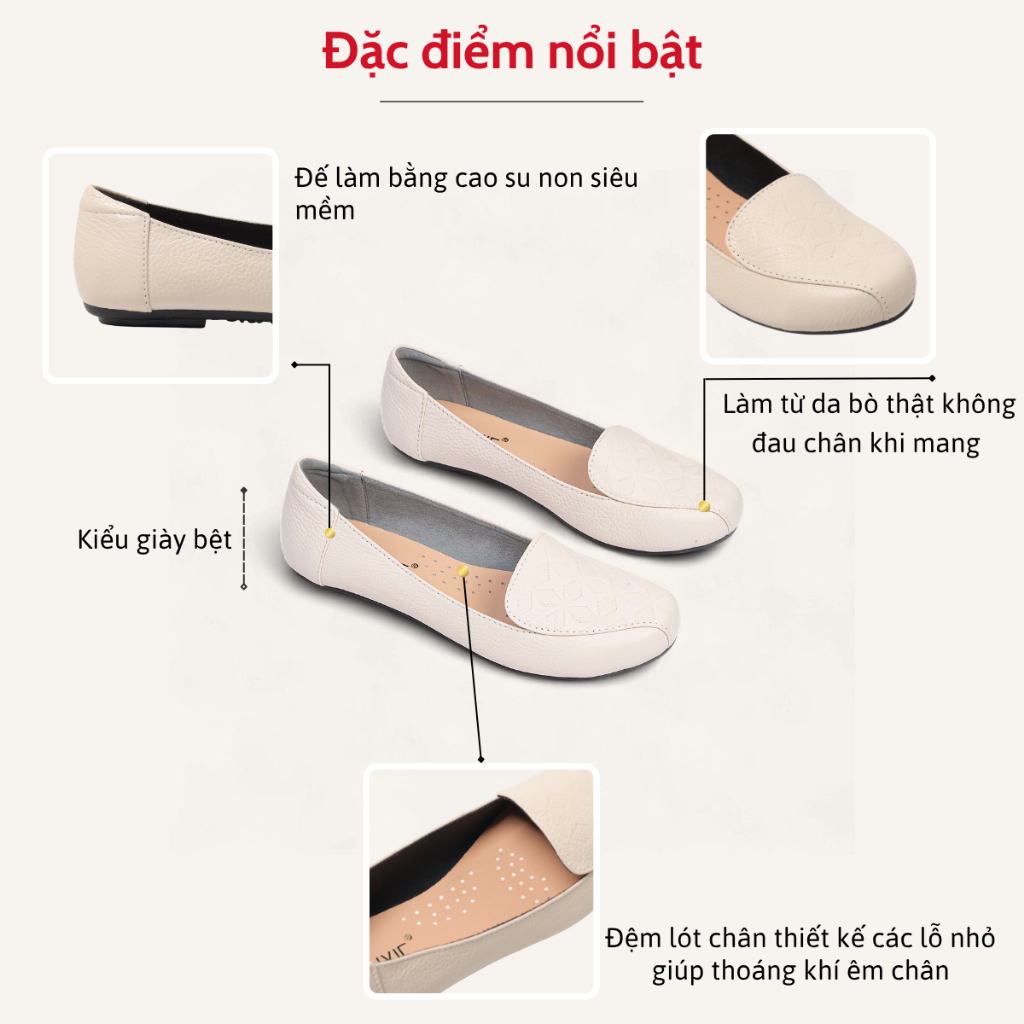 Giày Búp Bê Bệt Da Thật Mũi In Họa Tiết Pixie H177