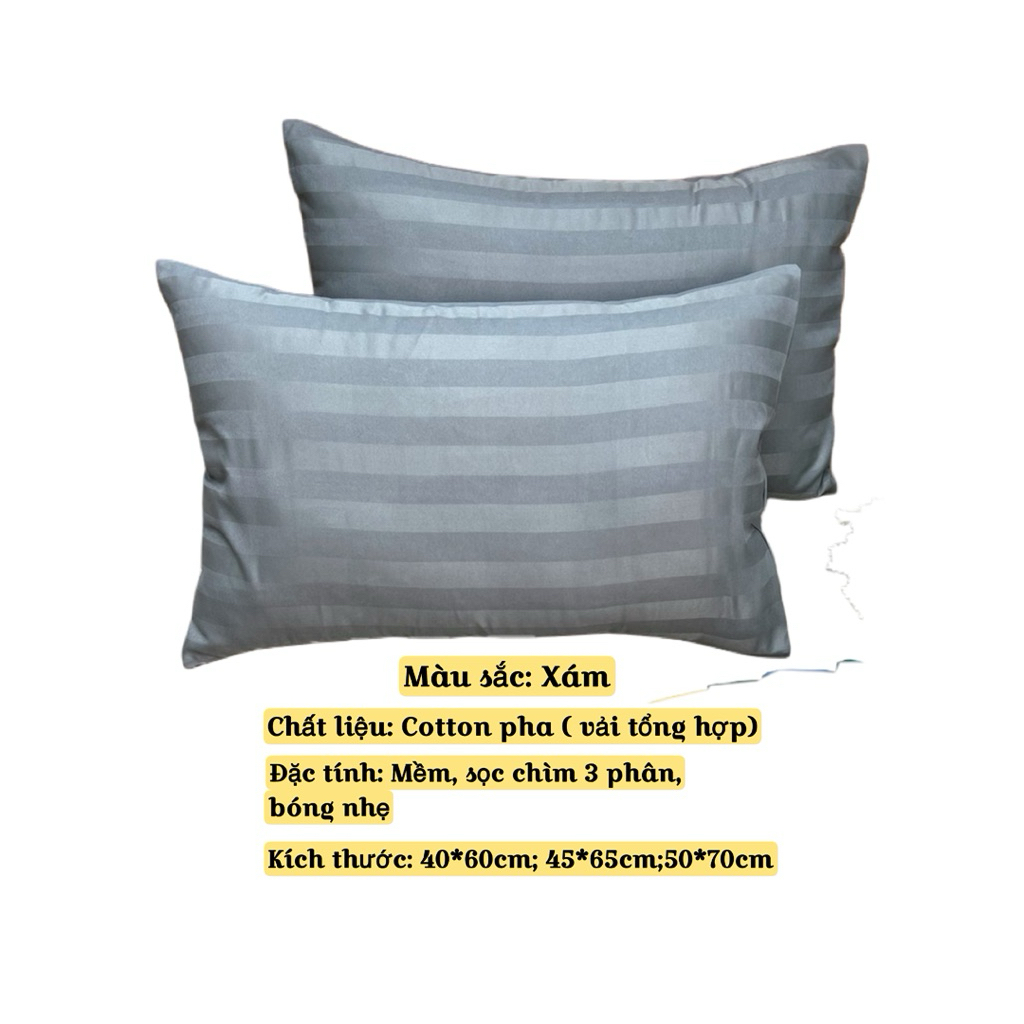 Vỏ gối khách sạn ko tiềm  Nhi’s House vải sọc 3F mềm bóng đủ size vỏ gối
