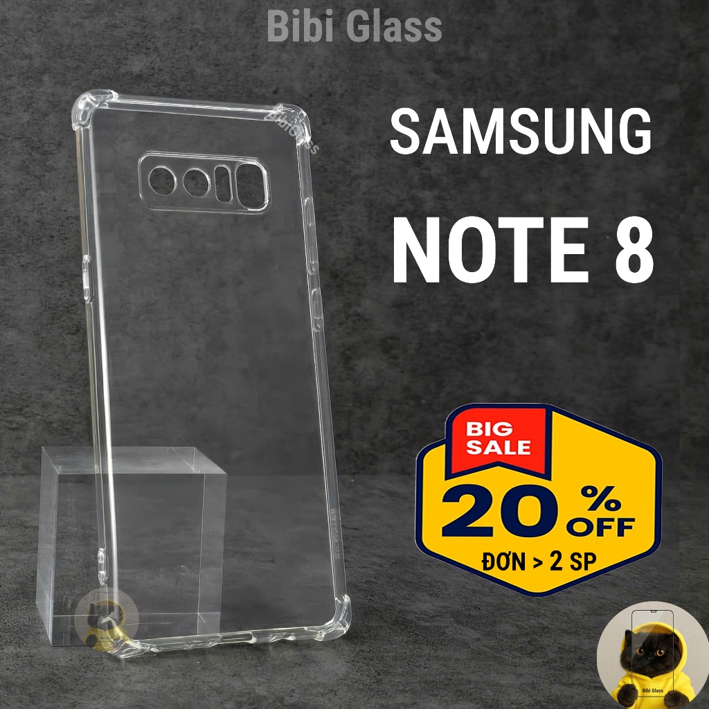 Ốp lưng Samsung Note 8 silicon trong suốt dẻo cao cấp chống sốc viền vuông bảo vệ cam điện thoại