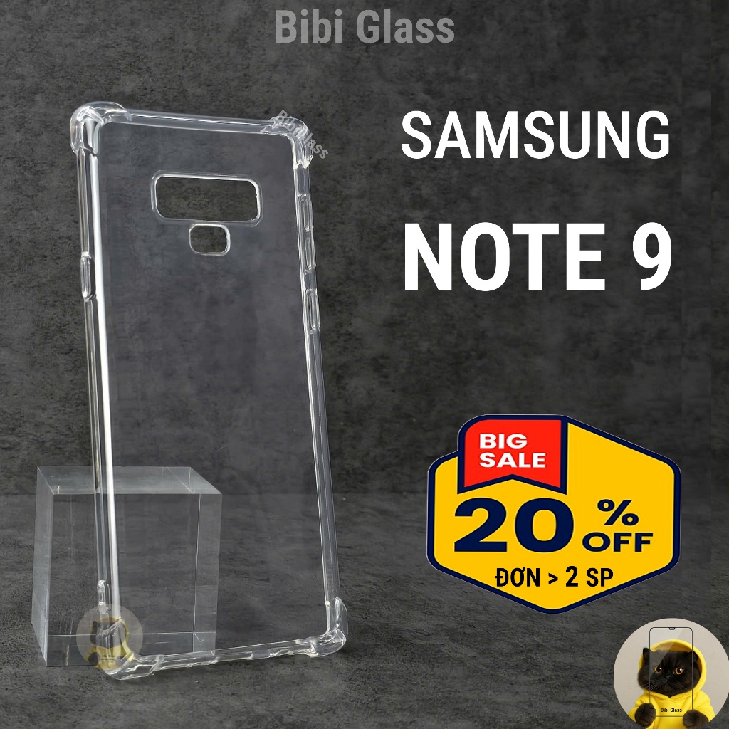 Ốp lưng Samsung Note 9 silicon trong suốt dẻo cao cấp chống sốc viền vuông bảo vệ cam điện thoại
