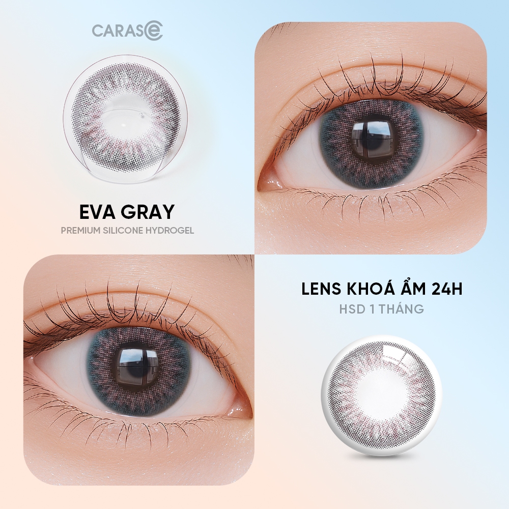 [1 chiếc] Kính áp tròng khoá ẩm 24H 1 Tháng CARASE Màu Xám Rêu Ánh Hồng, Lens Cận EVA GRAY