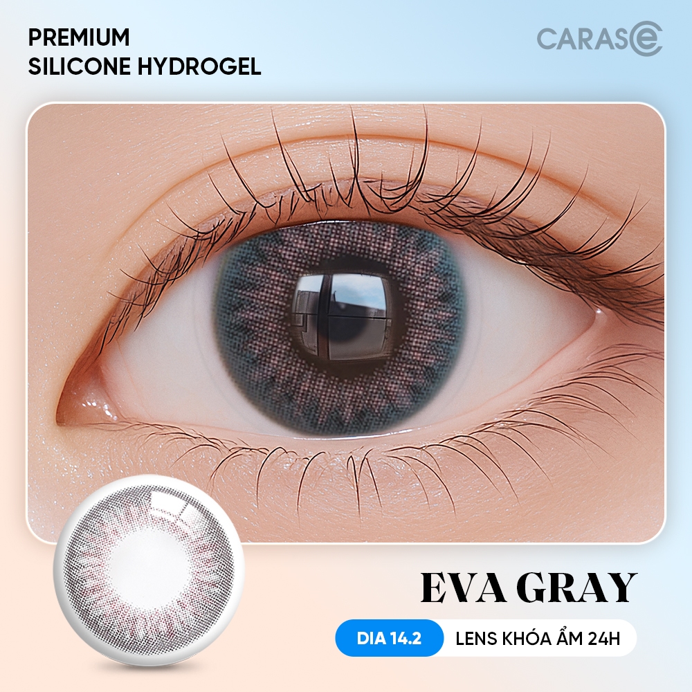 [1 chiếc] Kính áp tròng khoá ẩm 24H 1 Tháng CARASE Màu Xám Rêu Ánh Hồng, Lens Cận EVA GRAY