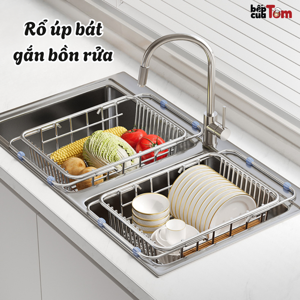 Rổ Inox Gác Bồn Rửa Bát Đa Năng Bepcuatom, Rổ Rửa Rau Ráo Nước, Giá Để ...