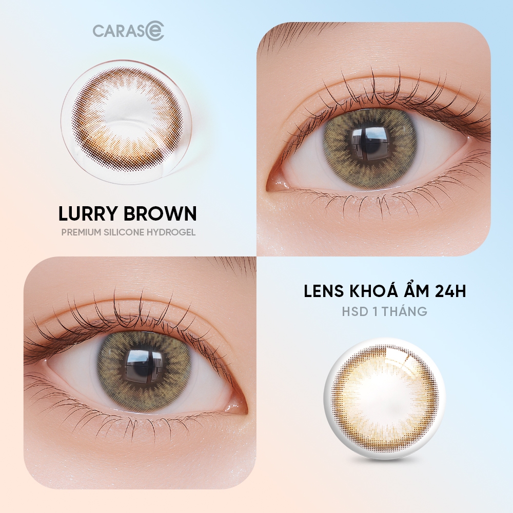 [1 chiếc] Kính áp tròng khoá ẩm 24H 1 Tháng CARASE Màu Nâu Tây, Lens cận LURRY BROWN