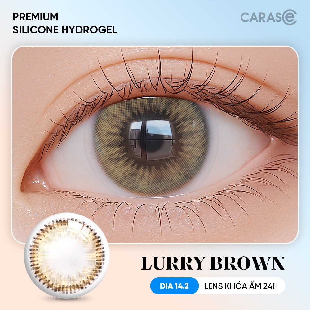 [1 chiếc] Kính áp tròng khoá ẩm 24H 1 Tháng CARASE Màu Nâu Tây, Lens cận LURRY BROWN