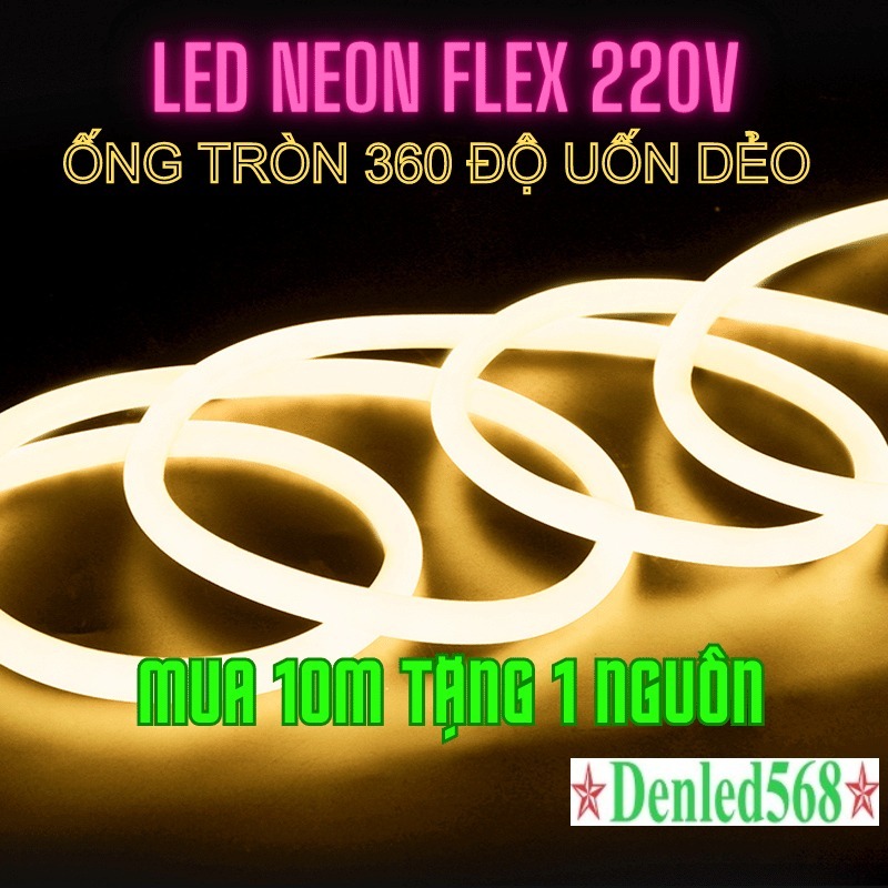 Đèn LED Neon 360 độ tròn 14mm 220V uốn dẻo chống nước trang trí trong ...