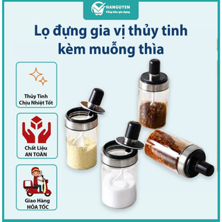 Lọ đựng gia vị thủy tinh kèm muỗng thìa cao cấp thông minh tiện dụng #A152
