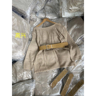 LT - Áo len lưới trễ vai lệch vai nâu tây, tặng kèm đai da siêu sang free size 1143