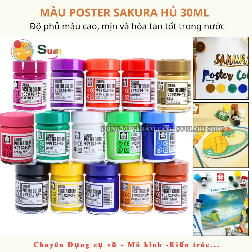 [ Tâm Tâm ] Màu vẽ Poster Sakura 30ml , Màu bột nhũ vàng , nhũ bạc ...