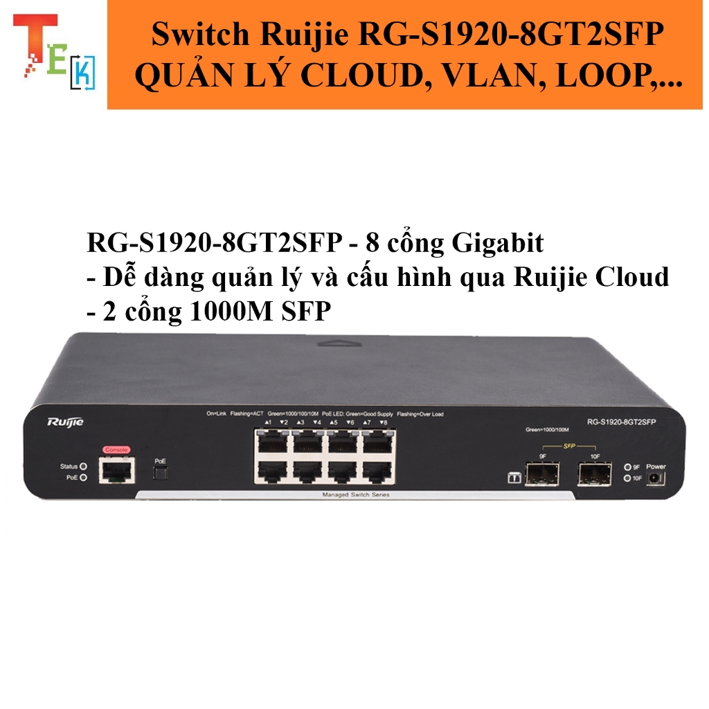 Switch Ruijie RG-S1920-8GT2SFP quản lý cloud, vlan, loop,.... | Shopee ...