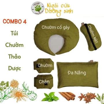 Set 4 Túi Chườm Thảo Dược, Chườm Cổ Gáy tròn, Chườm Mắt, Chườm Lưng, chườm bàn Chân
