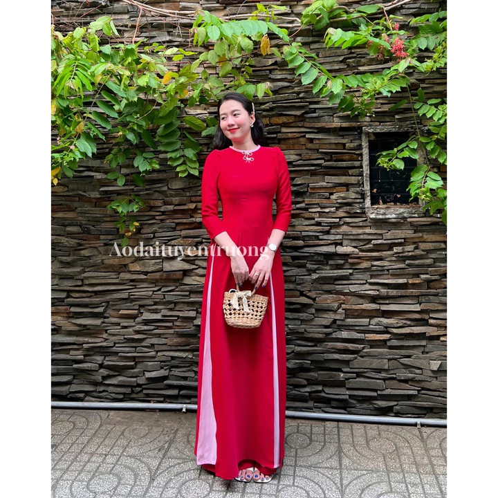 |Áo dài Tuyền Trương| Bộ áo dài xẻ tà tứ thân kèm tag nơ 2 màu