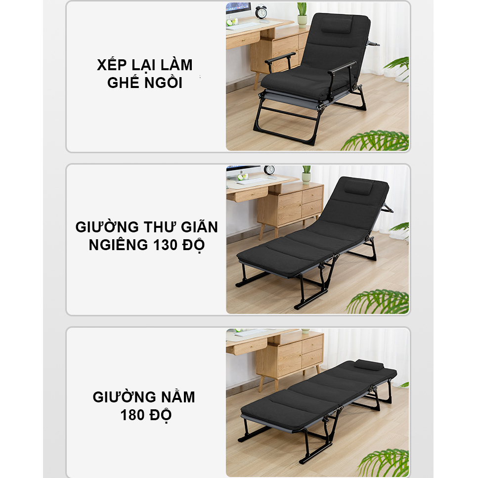 Giường xếp gấp gọn thông minh RELUX GX01 thiết kế đa năng kiêm ghế ngồi thư giãn, khung thép carbon chắc chắn