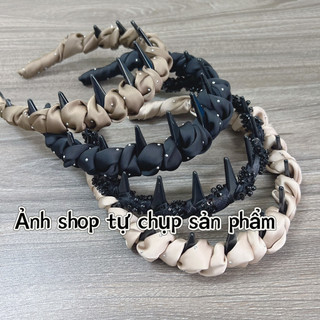 Băng đô xược xoắn vặn thừng phồng tóc cao cấp cho nữ, băng đô sóng chống trượt vải satin đính hạt