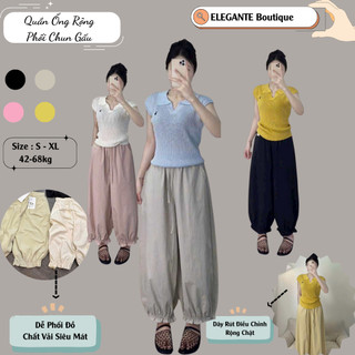 Quần Ống Rộng Phối Chun Gấu Dáng Lỡ Siêu Mát, Siêu Thấm Hút Mồ Hôi, Không Bai, Nhăn Xù Vải ELEGANTE