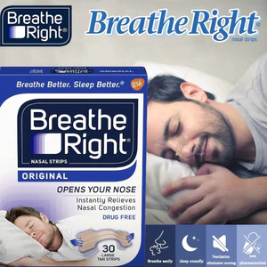 Miếng Dán Chống Ngáy Thông Mũi Breathe Right – Hộp 30 Miếng – Hỗ Trợ Thở Dễ Dàng, Giảm Ngáy Khi Ngủ