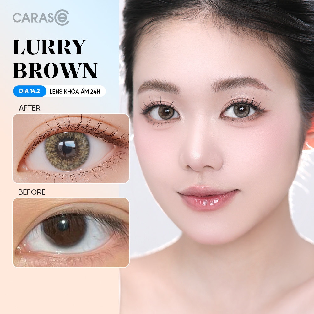 [1 chiếc] Kính áp tròng khoá ẩm 24H 1 Tháng CARASE Màu Nâu Tây, Lens cận LURRY BROWN