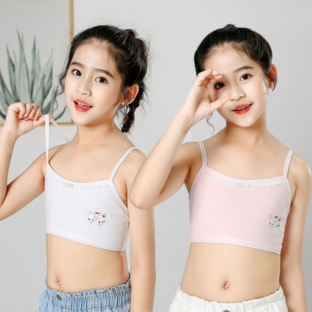 COMBO 3 Áo lót học sinh cotton dày dặn, Áo lá thấm hút họa tiết viền ren in thỏ xinh xắn LANIXA B538
