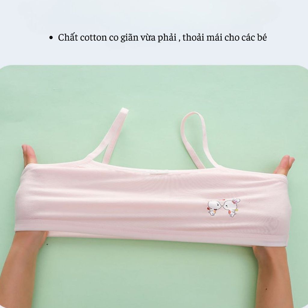 COMBO 3 Áo lót học sinh cotton dày dặn, Áo lá thấm hút họa tiết viền ren in thỏ xinh xắn LANIXA B538