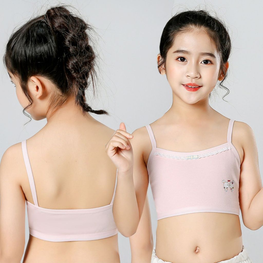COMBO 3 Áo lót học sinh cotton dày dặn, Áo lá thấm hút họa tiết viền ren in thỏ xinh xắn LANIXA B538