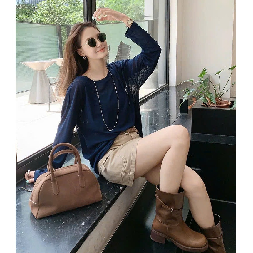 Áo thun nữ tay dài dáng rộng cá tính JULY FASHION, Áo thun dài tay nữ chất thun xượt mềm mại