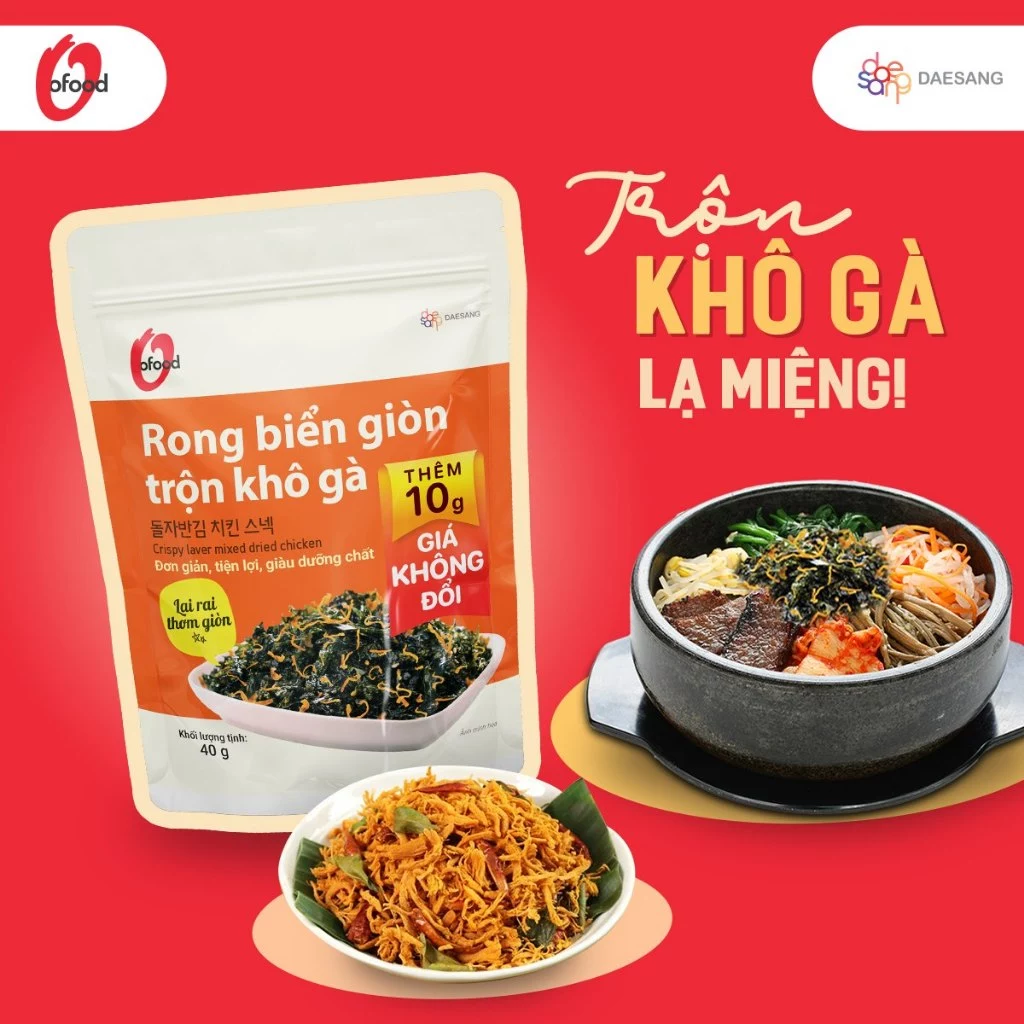 [O'Food] Rong biển giòn trộn khô gà, hải sản, hạt óc chó hạnh nhân, cá hồi, rau&hạt O'Food