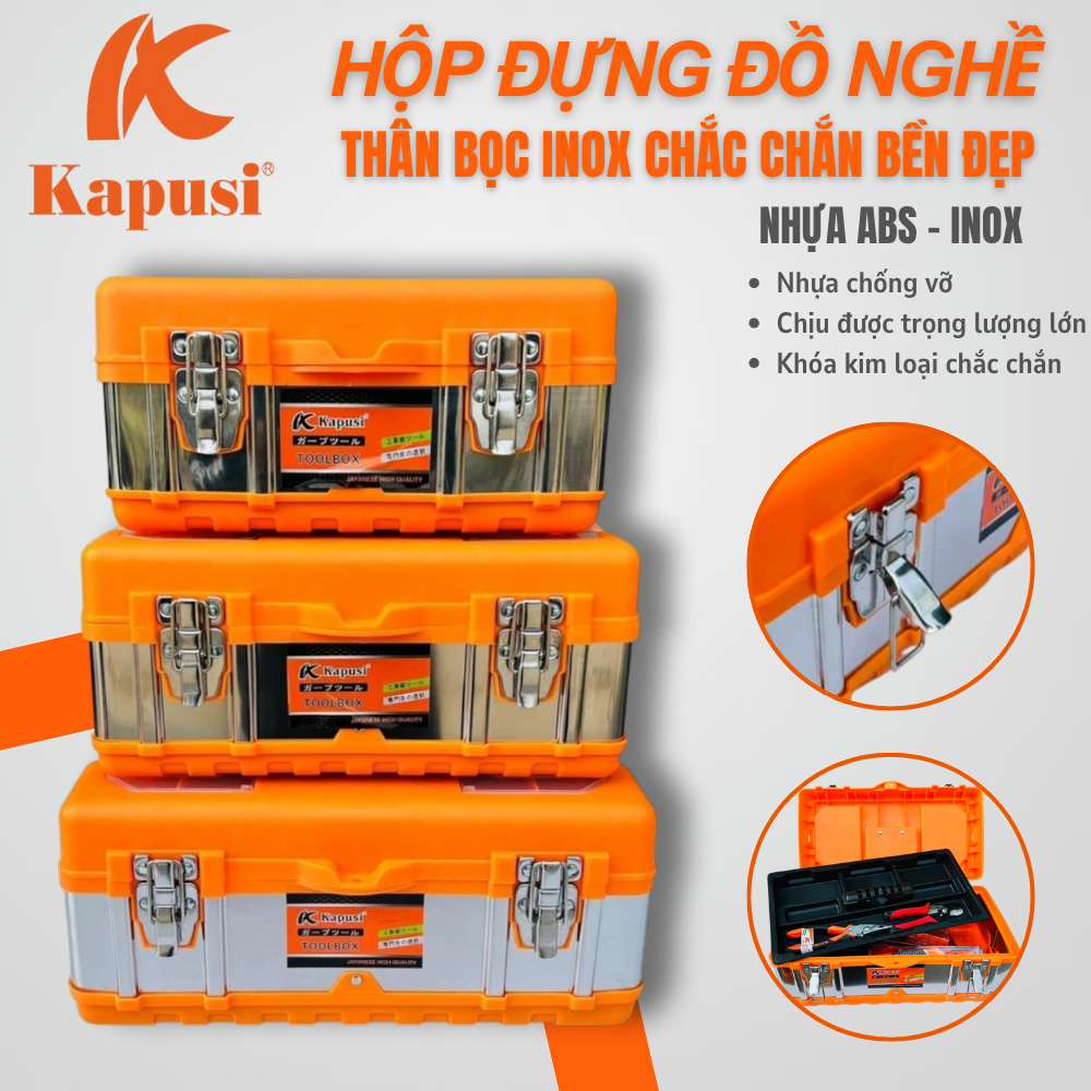 Hộp đựng dụng cụ - Hộp đựng dụng cụ đa năng cầm tay KAPUSI thân Bọc inox chắc chắn, nhiều Kích Cỡ