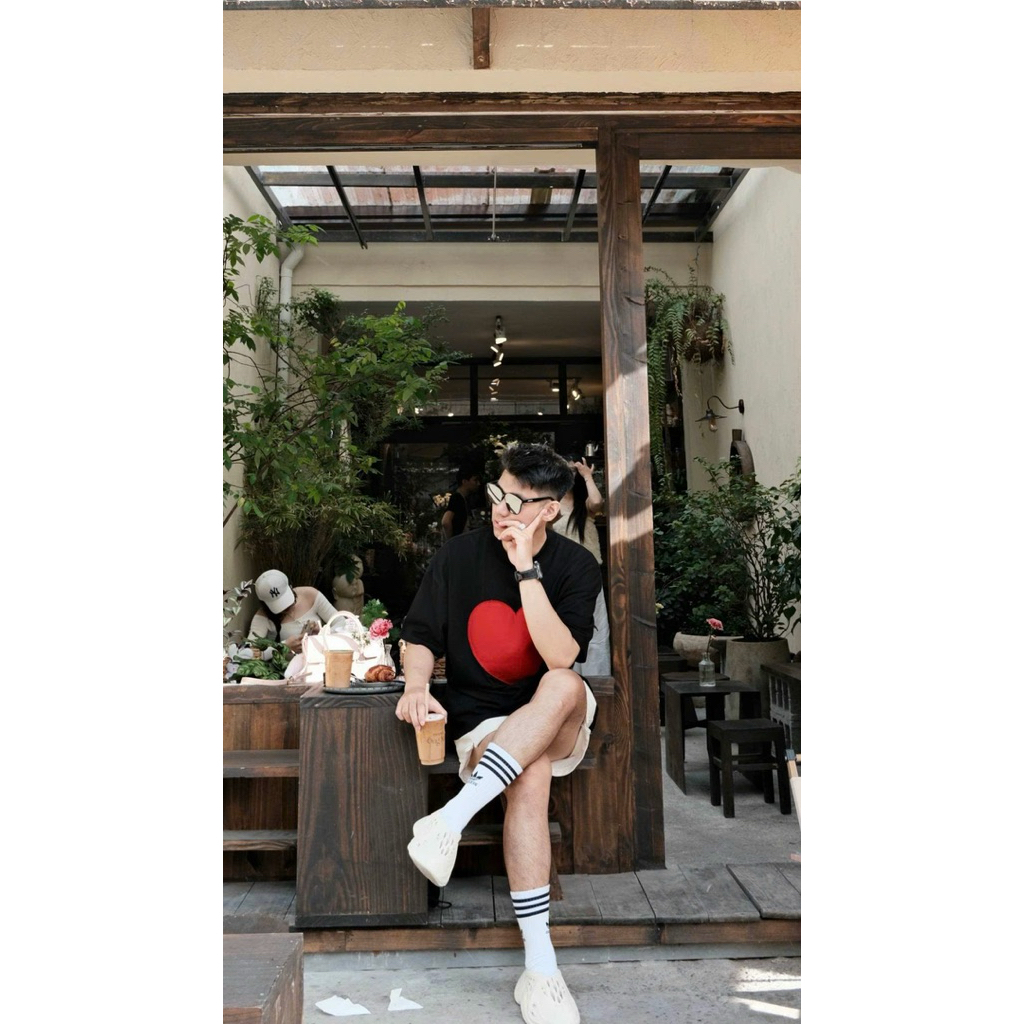 Áo Thun Trái Tim Hình In Form Rộng Unisex Nam Nữ Chất Vải Cotton Dày Dặn