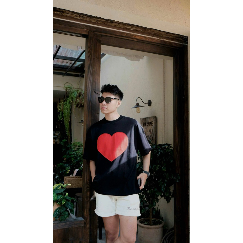 Áo Thun Trái Tim Hình In Form Rộng Unisex Nam Nữ Chất Vải Cotton Dày Dặn