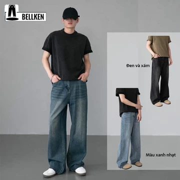 Quần Jean Nam Baggy Ống Suông Rộng Màu Trơn Chất Vải Jean Dày Dặn Jean Quần jean nam ống suông rộng Vintage quần bò nam