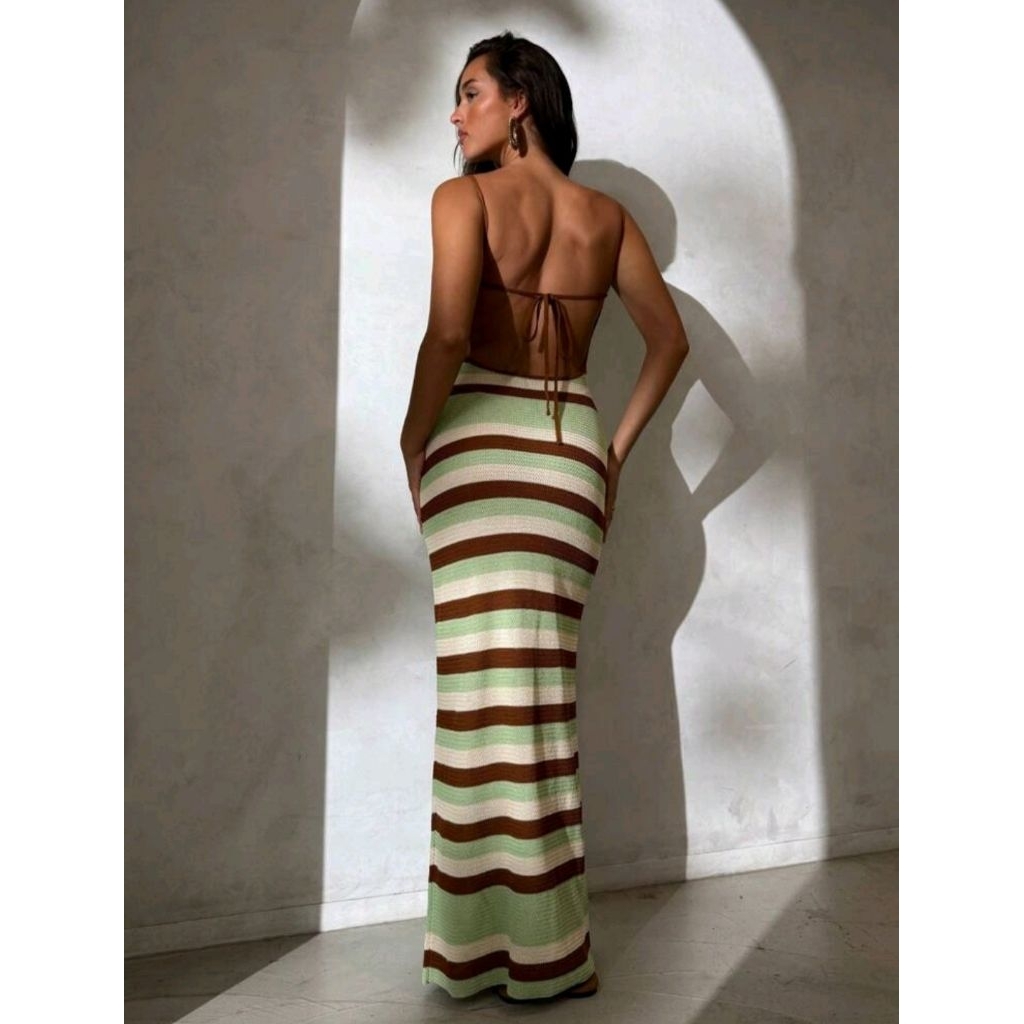 Đầm boho hở lưng cột dây đan len dệt kim có nhiều màu (Order 8 ngày)