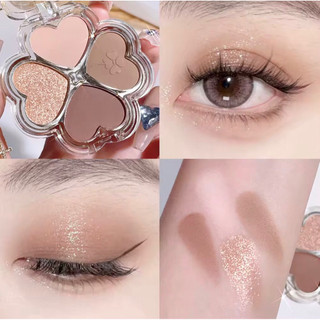 Bảng Phấn Mắt Cỏ Ba Lá May Mắn 4 Màu Matte-Phấn Mắt Cầm Tay Hiệu Ứng Flash Matte Layout Lấp Lánh