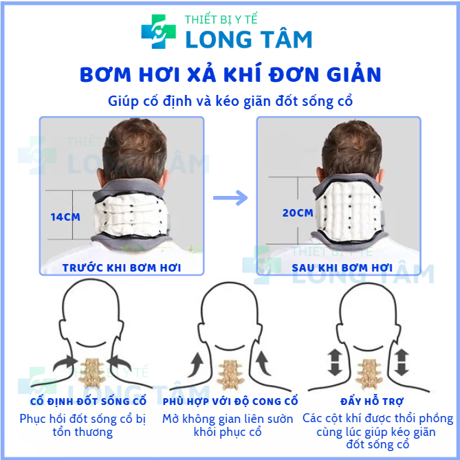 Đai Hơi Kéo Giãn Cột Sống Cổ LE C02 [ BẢO HÀNH 24 THÁNG ] Đai Kéo Cổ, Hỗ Trợ Chấn Thương Cổ, Thoái Hóa Đốt Sống Cổ