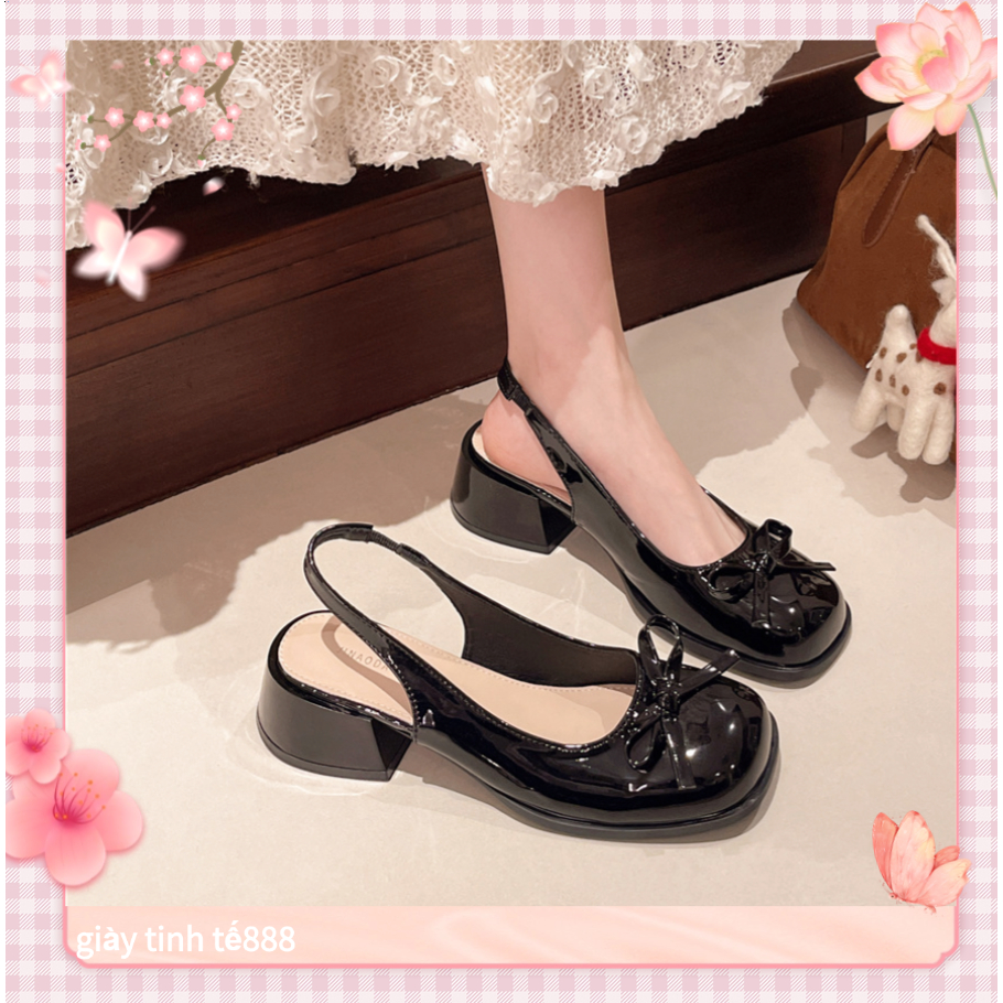 🔥Còn hàng🔥Giày mary jane đế cao 5p Mũi tròn gót vuông hở gót Giày cao gót size lớn(size35-42)