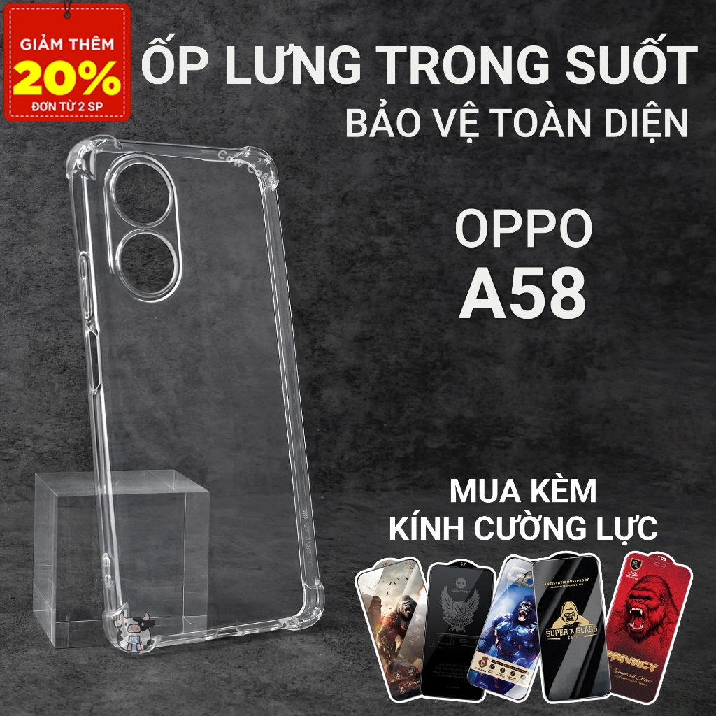 Ốp lưng Oppo A58 4G|5G Cowcase trơn trong suốt | Ốp điện thoại Oppo dẻo bảo vệ camera đt toàn diện