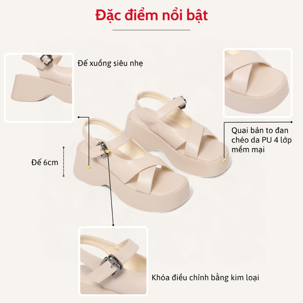 Giày Sandal Đế xuồng Da PU Cao 6cm Hở Mũi Pixie H363