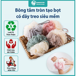 Bông tắm tròn tạo bọt có dây treo siêu mềm cao cấp tẩy tế bào chết 2 màu xuất nhật