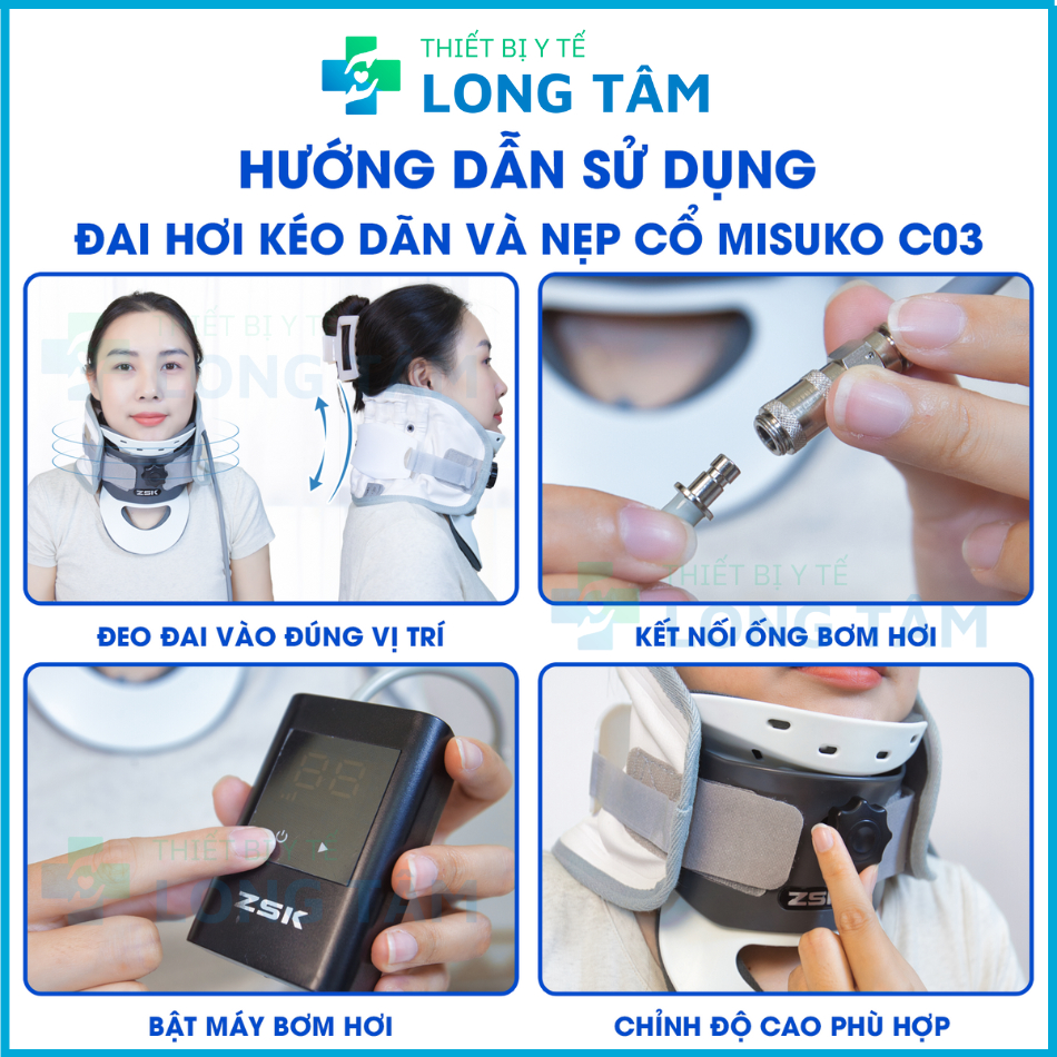 Đai Hơi Kéo Giãn Cột Sống Cổ ZSK LA Y 20 Đai Kéo Giãn Hỗ Trợ Giảm Chèn Ép Dây Thần Kinh Vùng Cổ