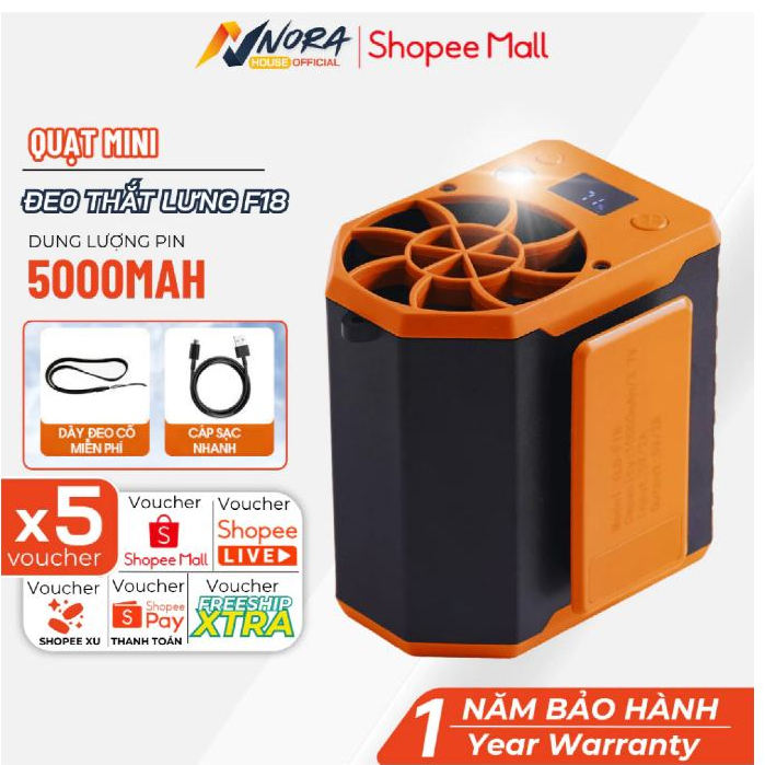 Quạt Đeo Thắt Lưng F18 Siêu Trâu  – 10 Cấp Độ Gió, Đeo Hông/Đeo Cổ, Quạt Điều Hòa Mini, Dùng 10H  A07