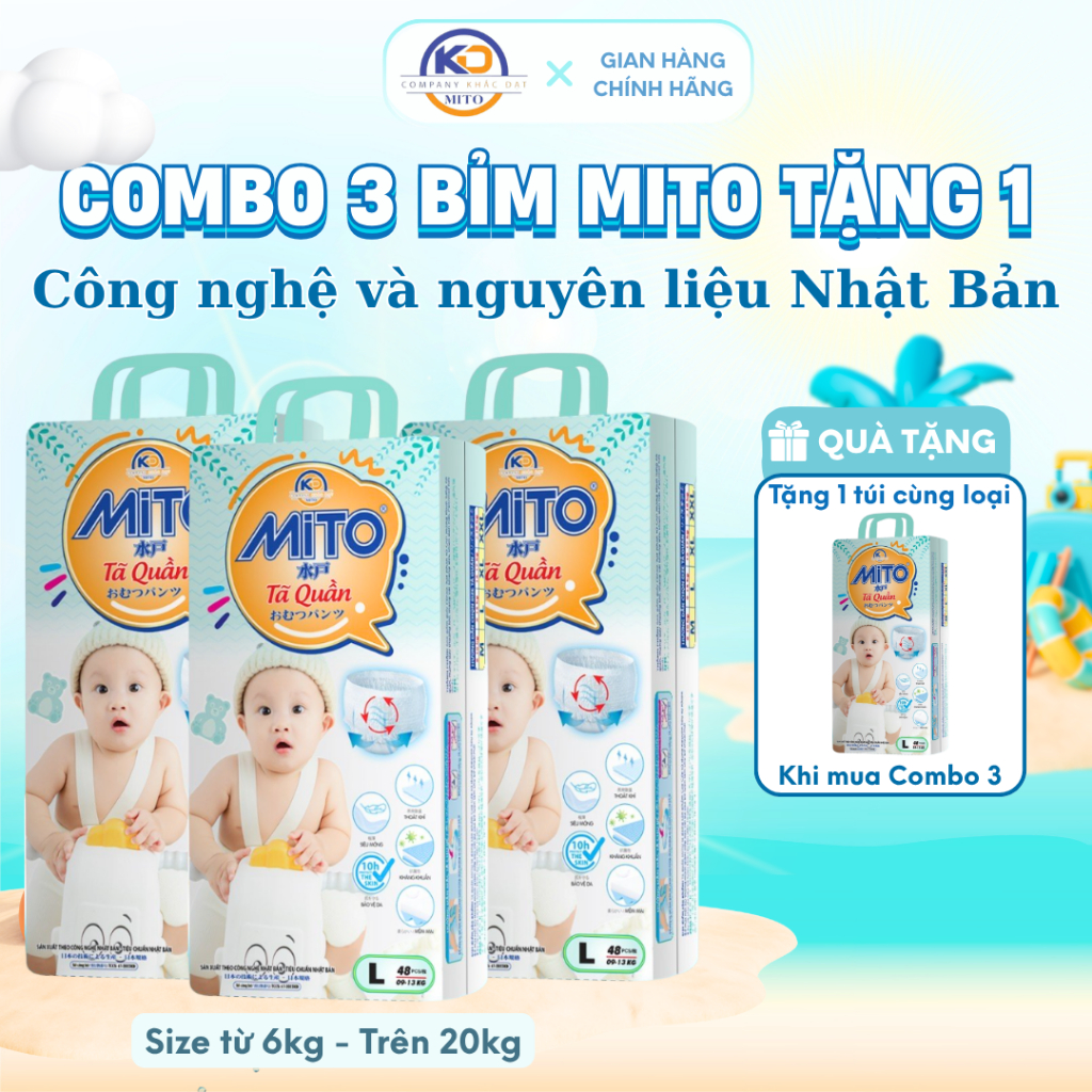 [MUA 3 TẶNG 1] Tã Em Bé Mito Size M50 - 4XL40, Tã Bỉm Cho Bé Siêu Mỏng Thoáng Khí Không Tràn