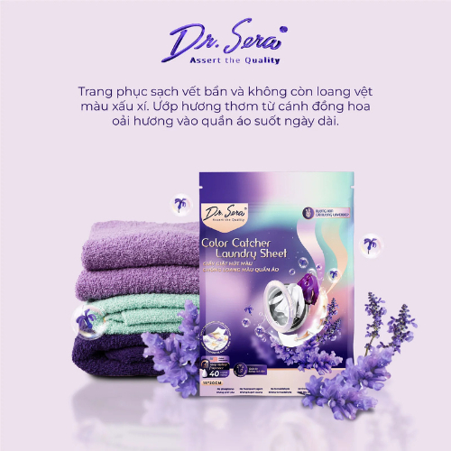 (2 Miếng) Giấy giặt hút màu, chống loang màu quần áo oải hương Color Catcher Laundry Sheet Lavender