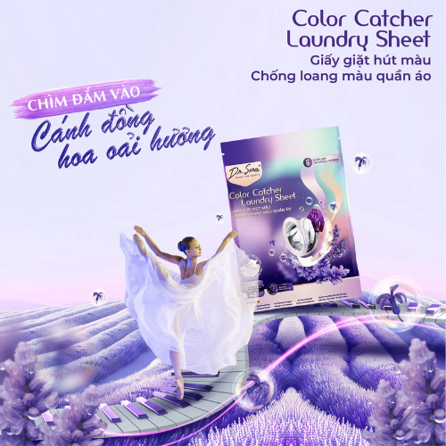 (2 Miếng) Giấy giặt hút màu, chống loang màu quần áo oải hương Color Catcher Laundry Sheet Lavender