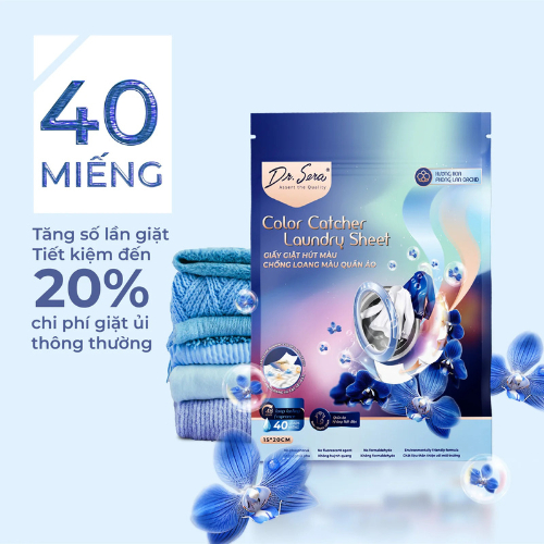 Giấy giặt quần áo chống loang màu hương phong lan Color Catcher Laundry Sheet Orchid (40 miếng)