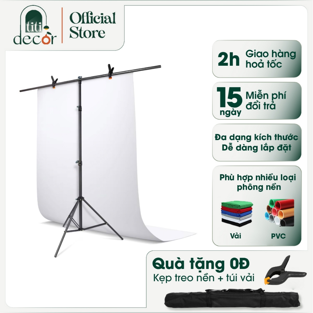 Bộ khung treo phông nền chụp ảnh cao tới 2.6m decor góc chụp ảnh tặng kẹp chuyên dụng – TiTi Decor