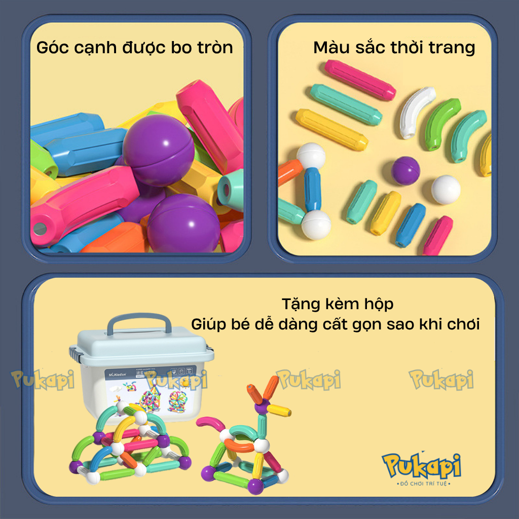 Đồ Chơi Nam Châm Xếp Hình Bộ Xếp Hình Nam Châm 72 Chi Tiết Lắp Ghép Sáng Tạo Đa Dạng Màu Sắc - Đồ Chơi Cho Bé PUKAPI